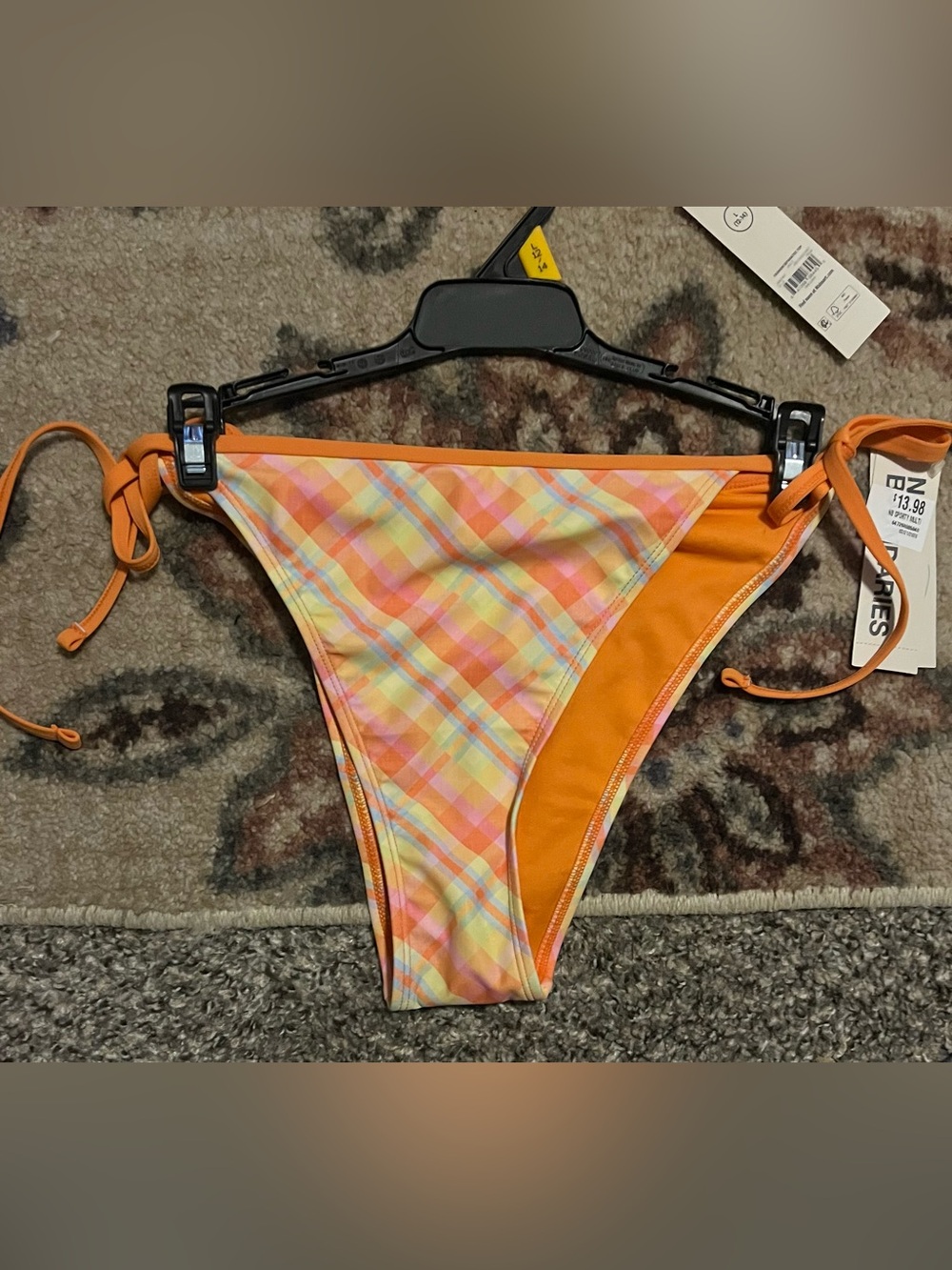 No Boundaries Orange Plaid Triangle Bikini Set - Picture 5 of 9